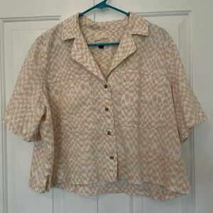Universal Thread Linen Beige Patterned Button-Down Shirt